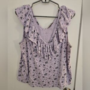 LOFT Lavender Floral Ruffle Blouse